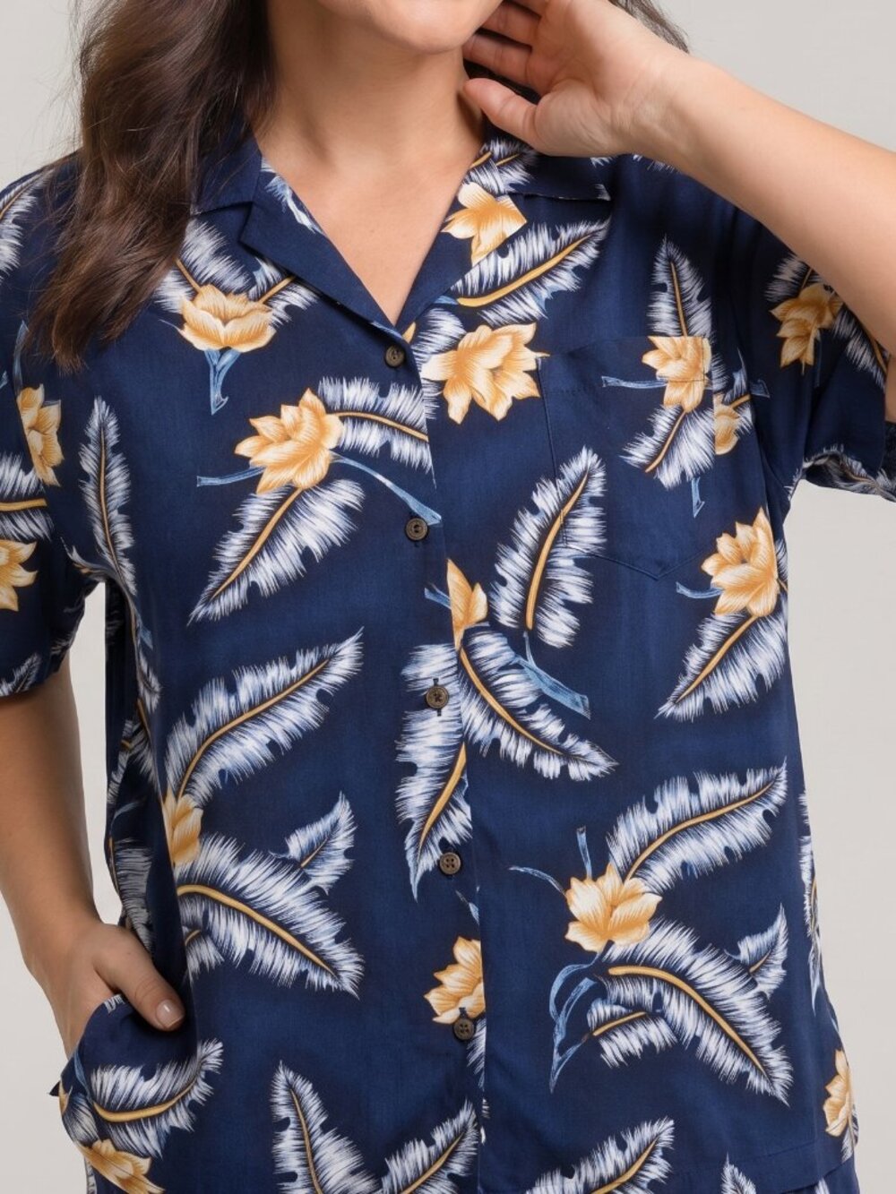 Rene Margo Y2K Blue Hawaiian Print Button Down Short Sleeve XL